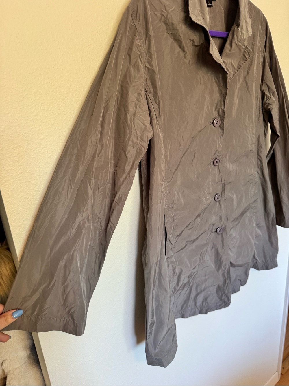 Sun Kim Crinkle Phoenix Boyfriend Jacket Steel Grey Size Large EUC - Picture 8 of 10